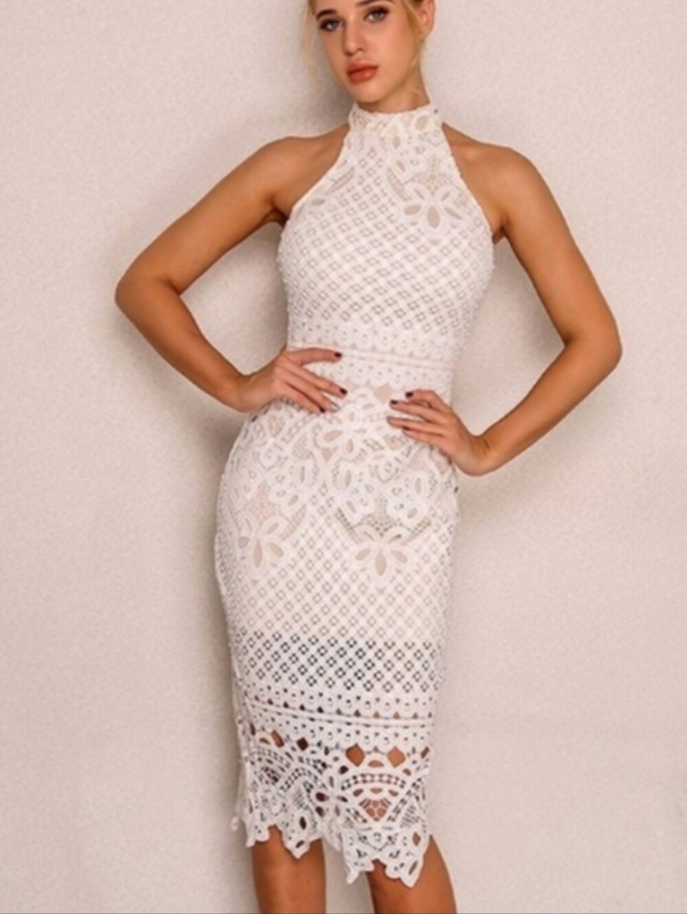 QUIZ White Crochet Lace High Neck Midi Dress Size 4 - NWT